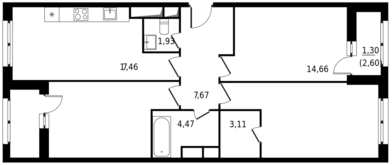 Трёхкомнатная квартира 83.28 м²